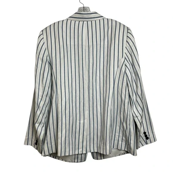 LOFT PLUS NWT Striped Blazer Jacket 16 Linen Blue‎ White Single Button - Picture 6 of 7